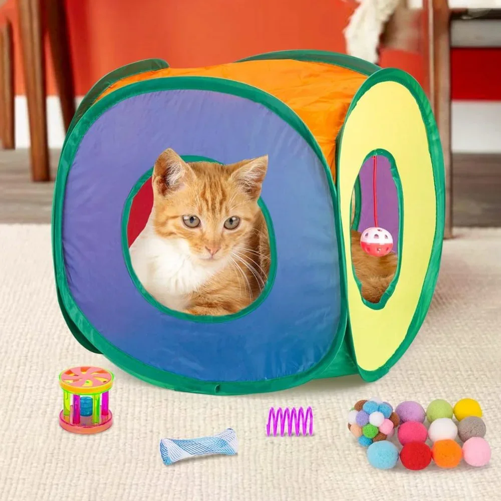 33 PCS Cat Toys Kitten Toys Set, Collapsible Cat Tunnels for Indoor Cats